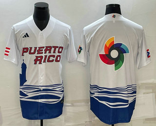 Mens Puerto Rico Baseball Big Logo White 2023 World Baseball Classic Stitched Jersey